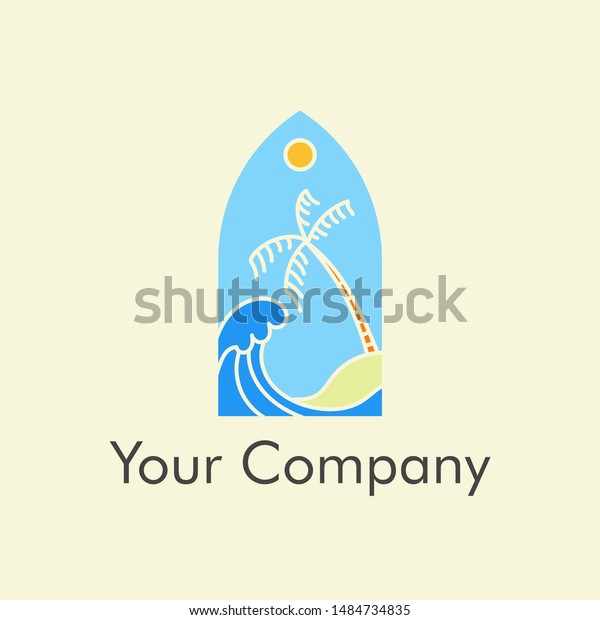 Beach logo\
for surfing company. beach logo\
vector