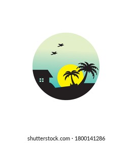 Beach Logo Template Shape Vector Emblem Shape Concept Creative Symbol.Beach Logo Template Shape Vector Emblem Shape Concept Creative Symbol.