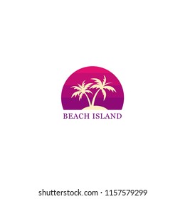 beach logo two palm trees vector illustration
