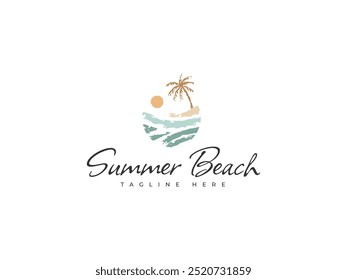 beach logo vector illustration. boho summer beach logo template