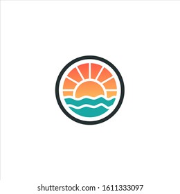 Beach logo vector, Sunset and Beach Logo