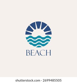 Logo de la playa, logotipo de la onda, logotipo del sol
