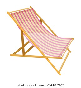 Beach lounge chair on white background, cartoon illustration of beach accessories for summer holidays. Vector
