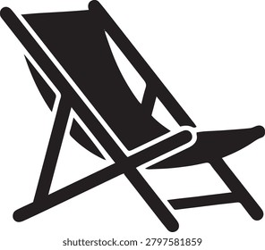 Beach Lounge Chair Vector Silhouette Icon for Summer Vacation, Resort Relaxation, Outdoor Deck Comfort, and Travel UI.