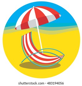 Beach lounge with umbrella, summertime vector illustration