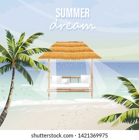 Beach lounge Vector. seaside background. summer tropic template icon