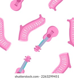 Beach lounger and guitar seamless pattern. Vector illustration in cartoon flat style isolated on white background.