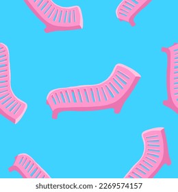 Beach lounger seamless pattern. Vector illustration in cartoon flat style isolated on blue background.