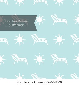 Beach lounger and sun. Summer seamless pattern