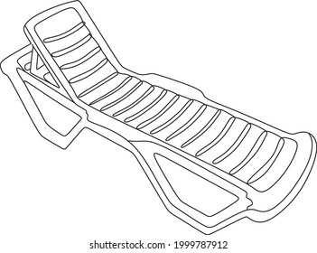 Tumbona de playa. Vector, línea negra, aislado
