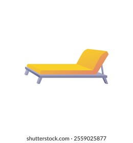 Beach lounger, yellow sunbed beach chair vector flat illustration. Seaside pool rest chair. Summer holiday recreation accessory, furniture for relaxation isolated on white background