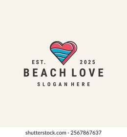 Beach love logo vector hipster vintage icon illustration