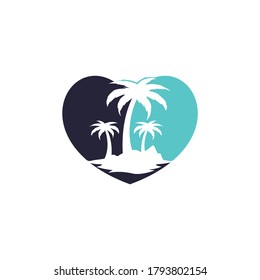 Beach love vector logo. Heart and palm tree icon. Travel and tourism sign.