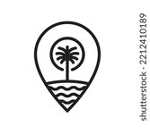 beach map marker icon with palm tree line style design