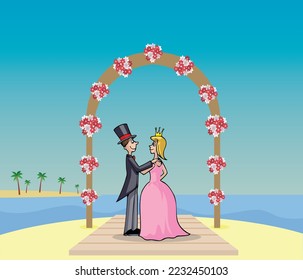 Beach married couple Wedding Vector pro illustration
