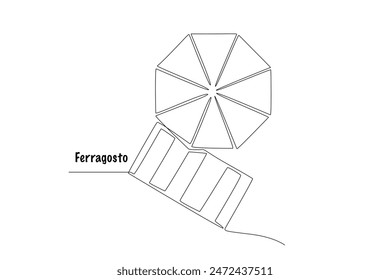 Beach mats and umbrellas. Ferragosto concept one-line drawing
