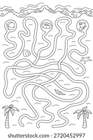 Playa laberinto gráfico negro blanco paisaje Vertical boceto ilustración Vector 