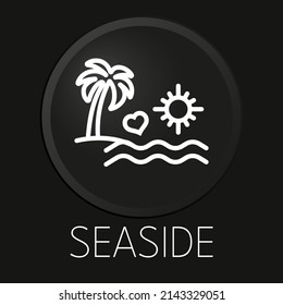 Beach minimal vector line icon on 3D button isolated on black background. Premium Vector.
