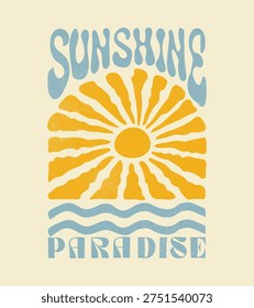 Beach modern abstract art. Ocean abstract wave. Here come the sun. Hand drawn Summer vibes artwork. Surf club design. Sunshine paradise graphic print design. Enjoy beach life