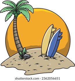 beach moon surf board illustration vintage style