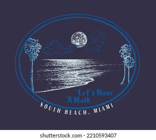 beach moonlit night illustration with typography design for print