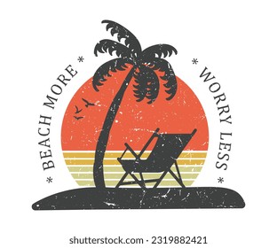 Beach More Worries less, Summer Beach Quotes, Summer retro vintage vector print for t-shirt, Mug, Sticker, fashion prints, posters and other