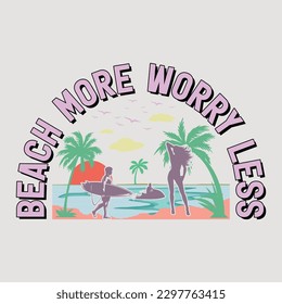 Beach More Worry Less Retro Groovy Summer SVG Sublimation T-Shirt Graphic