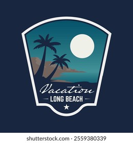 Beach mountain palm tree Long beach Badge patch Stickers logo vector illustrtation