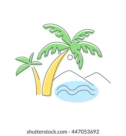 Beach, Mountain And Palm Trees
