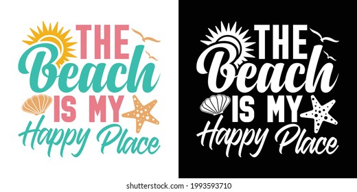 The Beach Is My Happy Place Printable Vector Illustration