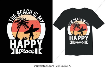 The Beach Is My Happy Place T Shirt Design, Summer Retro T Shirt Design,Summer quotes t shirt designs,Summer Vintage Shirt Design, Quotes about Summer,Summer Design for Shirts,summertime,sunshine