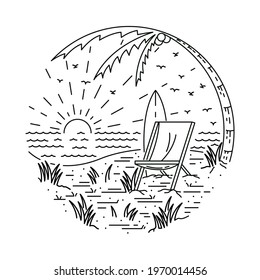 Beach nature adventure wild line badge patch pin graphic illustration vector art t-shirt design