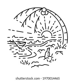 Beach nature adventure wild line badge patch pin graphic illustration vector art t-shirt design