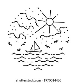 Beach nature adventure wild line badge patch pin graphic illustration vector art t-shirt design