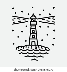 Beach nature lighthouse adventure wild line badge patch pin graphic illustration vector art t-shirt design