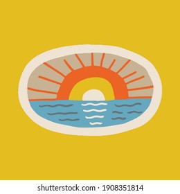 Beach nature summer wild line badge patch pin graphic illustration vector art t-shirt design