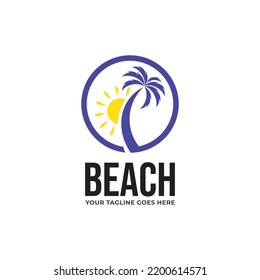 beach ,nautical,boat,palm logo icon vector template.