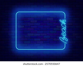 Beach neon greeting card. Coast party. Season event. Night club dance. Vector stock illustration