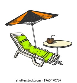 Beach objects color sketch engraving vector illustration. Scratch board style imitation. Black and white hand drawn image.