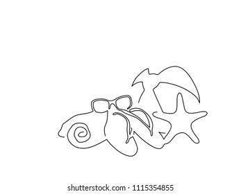Beach objects line drawing, vector illustration design. Holidays collection.