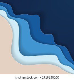 Beach Ocean Contour. Paper Cut Out Vector Illustration
