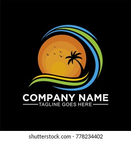 Beach or ocean logo design template and sea view vector icon