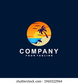beach ocean sunset logo design