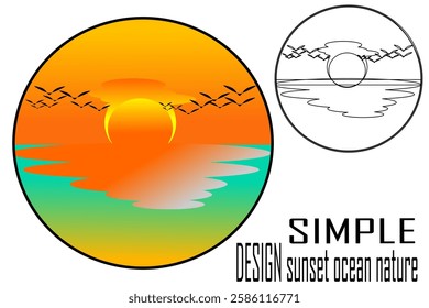 beach ocean sunset nature wave design illustration colorfull