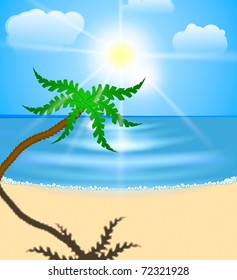 Beach on an ocean coast. Background for tour operators. Vector