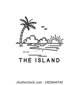 Beach On Tropical Island Line Art Stock Vector (Royalty Free ...