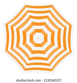 Beach orange umbrella. Top view, striped design. Isolated on white background