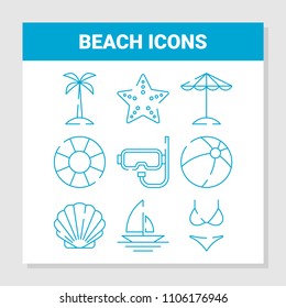 Beach Outline Icons Set