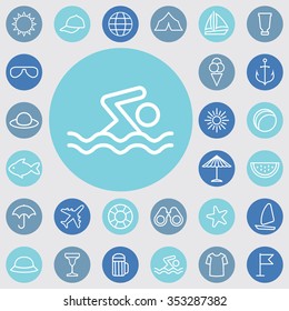 beach outline, thin, flat, digital icon set for web and mobile