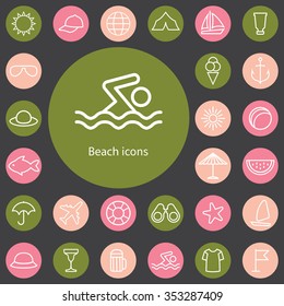 beach outline, thin, flat, digital icon set for web and mobile